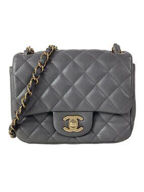 Chanel Shoulder Bag Mini Quilted Gray Chain Gold Lambskin